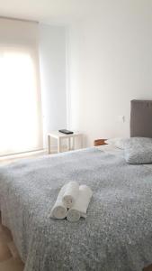 卡沃内拉斯APARTAMENTO TURÍSTICO CARBONERAS的一间卧室配有一张床,上面有两条毛巾
