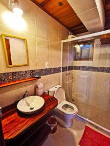 阿布拉奥Casa Iluminalia的浴室配有卫生间、盥洗盆和淋浴。