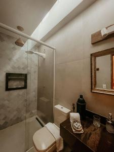 阿拉亚尔达茹达Casa Amada的带淋浴、卫生间和盥洗盆的浴室