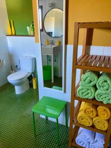 皮萨拉Glamping Bed and Breakfast Finca Alegria de la Vida的一间娃娃房浴室,内设卫生间和镜子