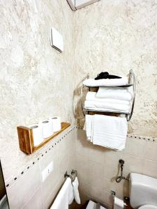 奥斯图尼Il Girasole的墙上设有带水槽和毛巾的浴室