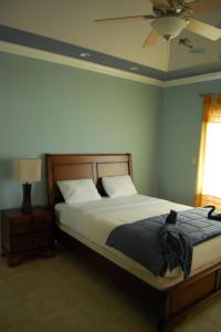 Bon Accord Village卡萨戴尔苏多巴哥别墅的一间卧室配有一张床和吊扇
