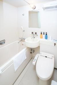 神户Hotel Casabella Inn Kobe的白色的浴室设有卫生间和水槽。