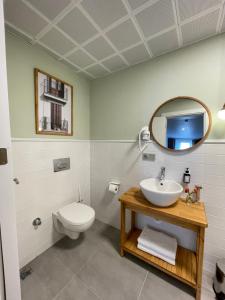 ArnavutköyMeshk Airport Hotel的一间带水槽、卫生间和镜子的浴室