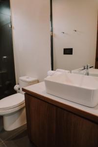 帕纳哈切尔Lahos Apartament's的浴室配有白色水槽和卫生间。
