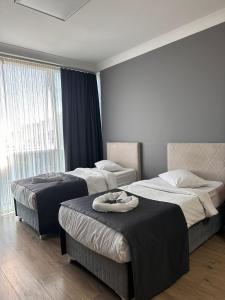 伊斯坦布尔伊斯坦布尔天空港酒店的酒店客房设有两张床和窗户。