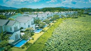 Phú ThọVườn Vua Resort & Villas的一排房子的空中景观