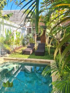 坎古丛林之家旅舍的一座房子旁带躺椅的游泳池