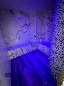 福贾Hotel Bella Napoli ristorante & spa的大理石浴室拥有蓝色的灯光