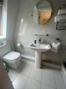 布拉尼Beechwood House Accommodation的一间带水槽、卫生间和镜子的浴室