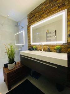 瑟兰Superbe appartement chic et design的一间带大水槽和窗户的浴室