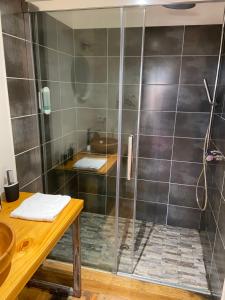 CleppéO Lodge的浴室里设有玻璃门淋浴