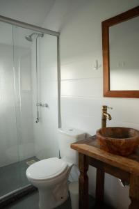 格拉玛多Cabana Serra Grande Sossego的一间带卫生间、水槽和镜子的浴室