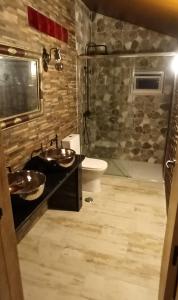 CampinhoAladin Comfort Country Rooms的一间带两个盥洗盆和卫生间的浴室