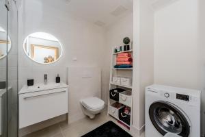 派尔努Mesiheina Apartment的浴室配有卫生间、盥洗盆和洗衣机。