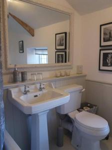 WhitwellFossil Cottage (Berryl Farm Cottages)的一间带水槽、卫生间和镜子的浴室