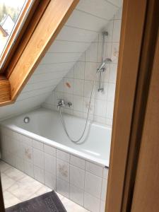 AntonshöheFerienwohnung Hänel的浴室设有浴缸和淋浴。