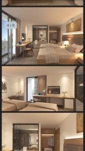 胡志明市H1 Passion的卧室两张照片,配有一张床和一张书桌