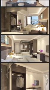 胡志明市H1 Passion的卧室和客厅的两张照片