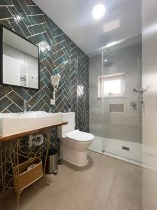 塞图巴尔Baia do Mundo的浴室配有卫生间、盥洗盆和淋浴。