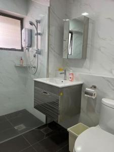 吉隆坡Cosy City Centre Living at WTC的一间带水槽、淋浴和卫生间的浴室