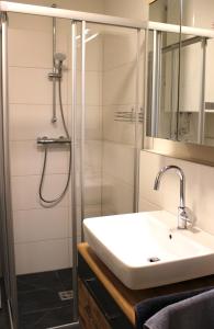 昂特保科洛佩因Apartment Blicksüd的一间带水槽和淋浴的浴室