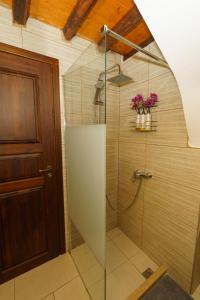 伊兹拉Villa Maria - Hydra Dream Houses的浴室里设有玻璃门淋浴