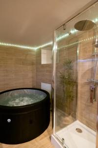 特鲁瓦Le Spa de la Cathédrale - Jacuzzi - Sauna - Champagne - Netflix - Wifi的一间带浴缸和淋浴的浴室