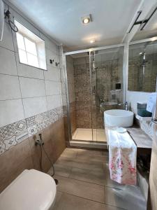 蓬扎Camere Dieci Maggio的带淋浴、卫生间和盥洗盆的浴室