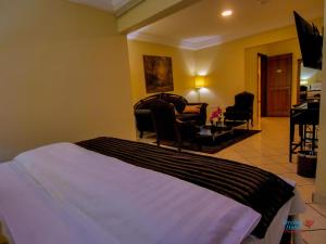 阿克拉Orchid Hotel的一间卧室设有一张床和一间客厅。