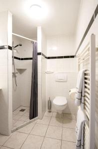 福伦丹Hotel Old Dutch的带淋浴和卫生间的白色浴室