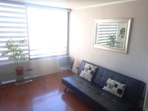 圣地亚哥圣地亚哥中心公寓的带沙发、桌子和窗户的客厅