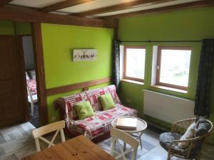 奥尔贝La Petite Finlande的客厅设有绿色的墙壁和沙发