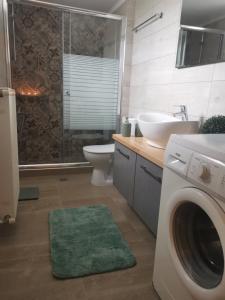干尼亚Dimitras residence的一间带洗衣机和水槽的浴室
