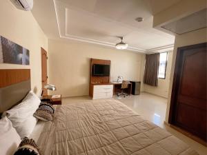圣多明各Hotel Casa Libertad的一间卧室配有一张大床和一张书桌
