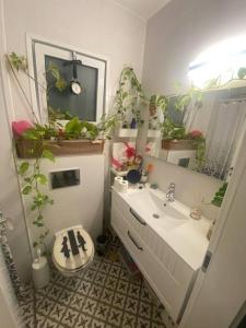 YehudDudger home的浴室配有水槽和植物卫生间