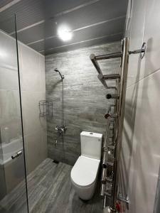 埃里温Apartment in Erebuni的一间带卫生间和淋浴的小浴室