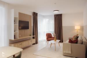 克卢日-纳波卡ZEN Garden Apartments的带沙发和电视的客厅