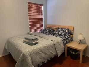 达拉斯Private room in Dallas的一间卧室配有带两个枕头的床和窗户