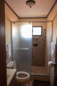 SiguatepequeCasa Hacienda Real的带淋浴、卫生间和盥洗盆的浴室