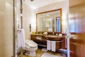 大连大连日航饭店的一间带水槽、卫生间和镜子的浴室