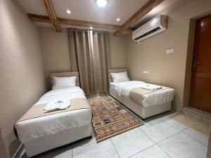 阿尔哈姆拉Al Hamra Mountain View的一间卧室配有两张床和空调。
