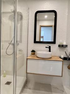 圣卡勒吉勒多Appt Vue Mer Exceptionnelle Triple Expo - 70m 2ch - Rénové的一间带水槽、淋浴和镜子的浴室