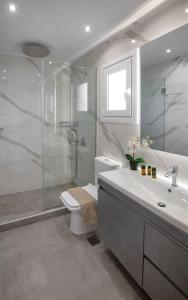 瓦里Sea view penthouse in Vari的带淋浴、卫生间和盥洗盆的浴室