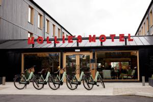 布里斯托Mollie's Motel & Diner Bristol的停在商店前的一群自行车