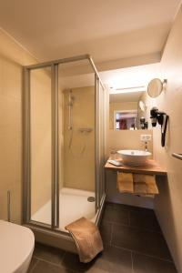 因特拉肯Hotel Restaurant Hirschen的带淋浴和盥洗盆的浴室