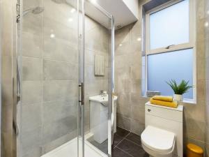 沃勒西Gibson Manor Apartment 10的带淋浴、卫生间和盥洗盆的浴室