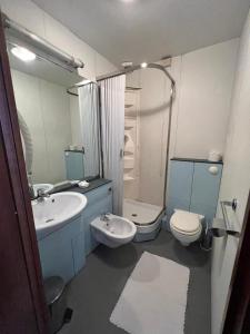 拉帕洛Hotel Fernanda的一间带水槽、卫生间和镜子的浴室