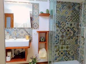 蒙塔尔奇诺Otello Guest House的一间带水槽和淋浴的浴室