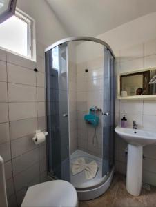 那沃达利Mara si Marea的带淋浴、卫生间和盥洗盆的浴室